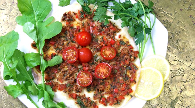 Lahmacun, Turkish thin Pizza with Minced Mutton & Tomato